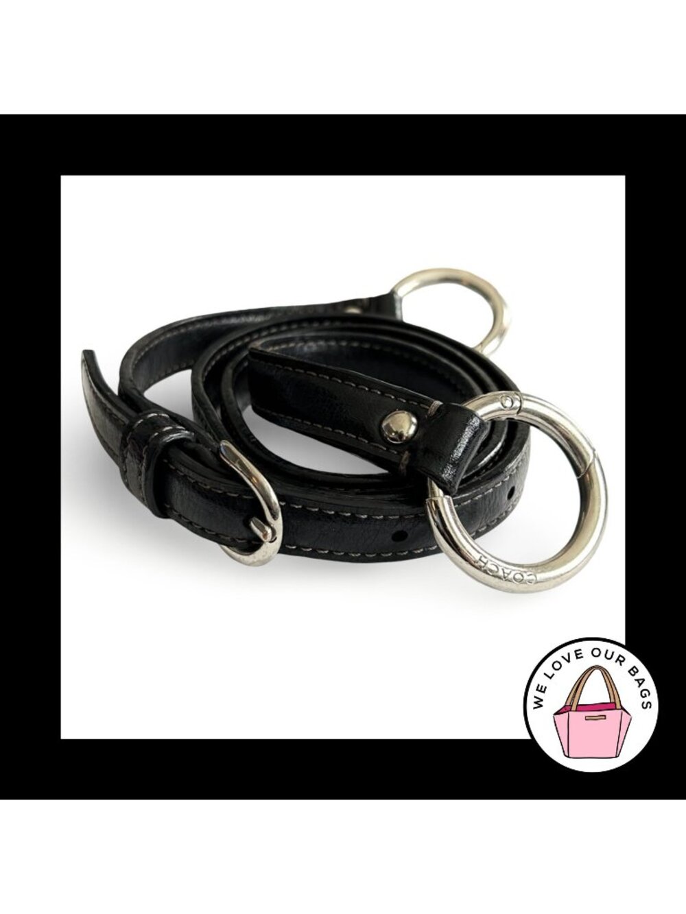 COACH BAG STRAP Black Smooth Leather Replacement Purse Shoulder Nickel